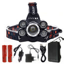 XANES 7310-A 2500LM T6+4xXPE Headlamp 4 Modes 90 Adjustable Waterproof 2x18650 Battery AC/DC Charger Work Light