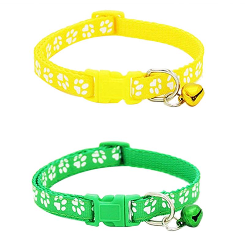 2 Pack Adjustable Cat Collar with Bell, Fashion Paw Print Design Pet Collar Z5A8
