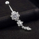 Crystal Flower Dangle Navel Belly Button Ring Bar Body Piercing Jewelry Sil