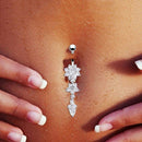 Crystal Flower Dangle Navel Belly Button Ring Bar Body Piercing Jewelry Sil