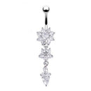 Crystal Flower Dangle Navel Belly Button Ring Bar Body Piercing Jewelry Sil