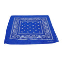 Sapphire blue bandana scarf with square black white paisley pattern on both