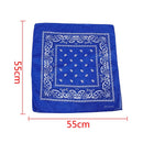 Sapphire blue bandana scarf with square black white paisley pattern on both
