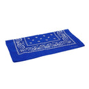 Sapphire blue bandana scarf with square black white paisley pattern on both