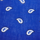 Sapphire blue bandana scarf with square black white paisley pattern on both