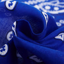 Sapphire blue bandana scarf with square black white paisley pattern on both