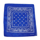 Sapphire blue bandana scarf with square black white paisley pattern on both