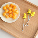 6 Pcs Silicone Bee Fruit Forks Mini Cartoon Animal Stainless Steel Salad Dessert Fruit Fork Picks
