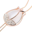 Women's Tulip Flower Pendant Crystal Rhinestones Long Necklace Sweater Chai U3E1