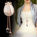 Women's Tulip Flower Pendant Crystal Rhinestones Long Necklace Sweater Chai U3E1