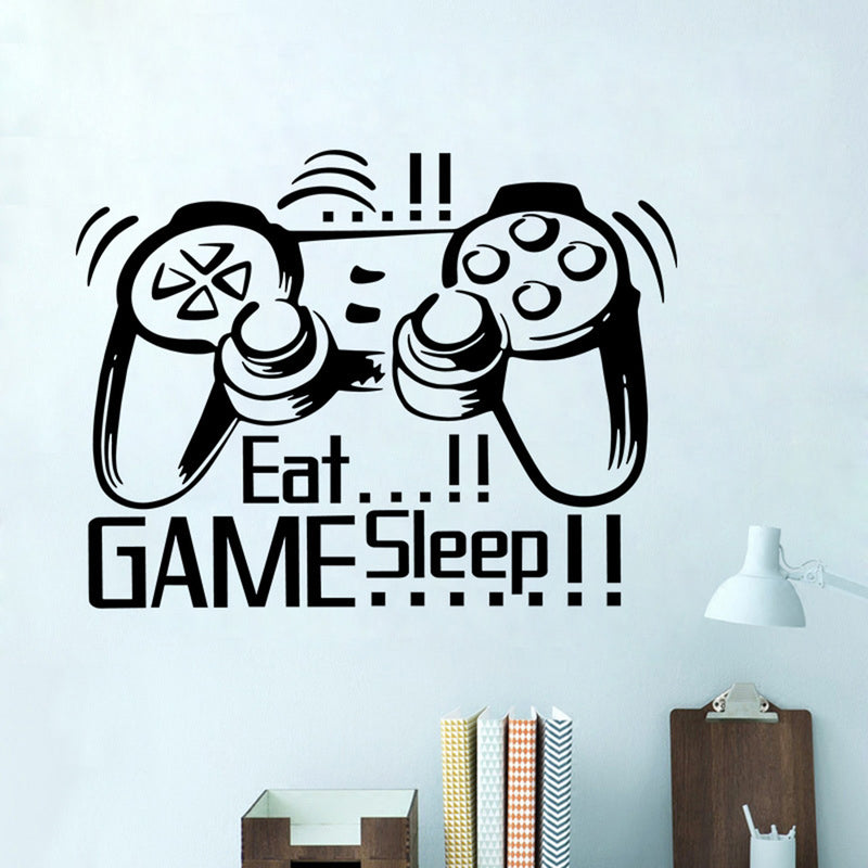 Creative Art Game Handle Wall Stickers "EAT SLEEP GAME" Black Vinyl Removable Printed Wall Sticker