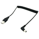 5FT/1.5M Spring Coiled USB Cable, USB 2.0 A Male Plug to DC Power Jack 5.5m