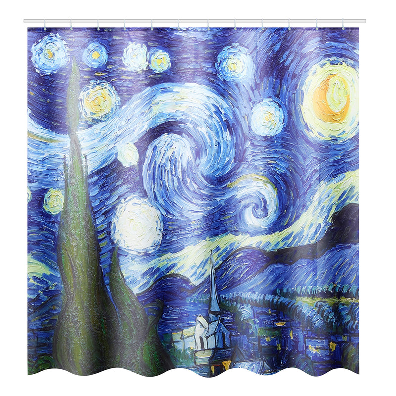180x180cm The Starry Night Pattern Bathroom Waterroof Shower Curtains Toliet Mat 12 Hooks