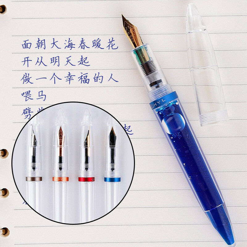 C3 Transparent Acrylic Eyedropper Fountain Pens Refillable Ink Pen Calligraphy Pens Fine Nib 0.5mm Writting Pen for School