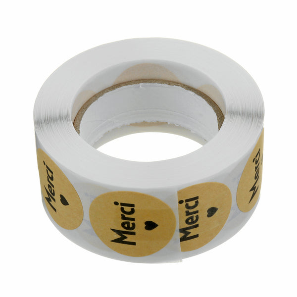 500Pcs/Set French Merci Stickers Roll Kraft Paper Round Sealing Commercial Labels