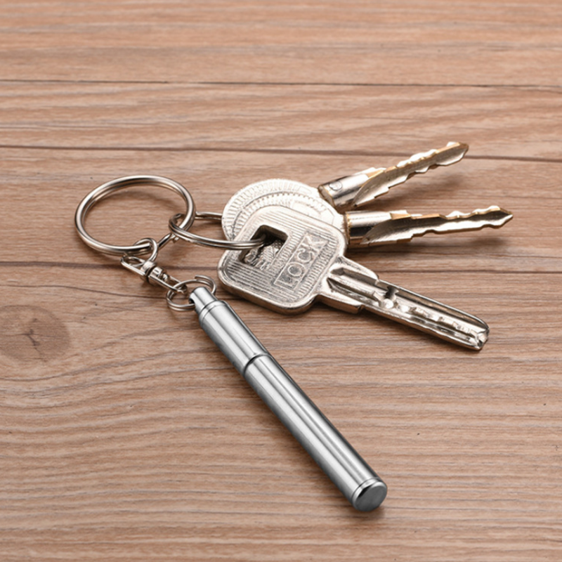 Telescopic Pen with Key Ring Stainless Steel Mini Ballpoint Pen Portable Stationery Supplies