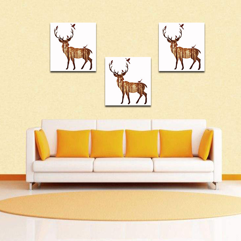 Miico Hand Painted Oil Paintings Simple Style-B Side Face Deer Wall Art For Home Decoration Painting