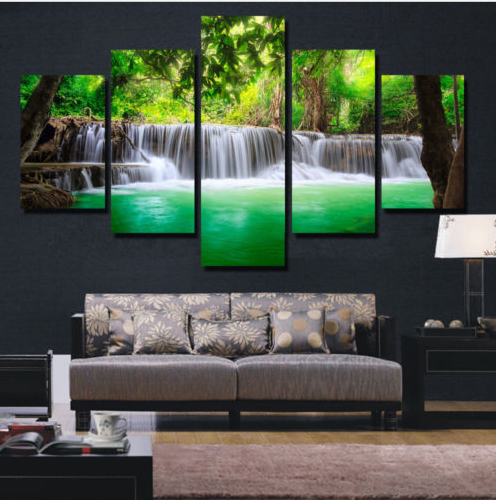 Rimless Landscapes Green Waterfalls High Definition Spray Paintings For Room Decorations