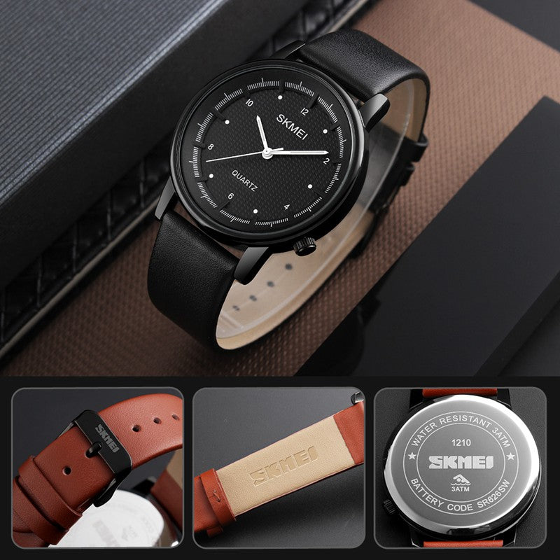 SKMEI 1210 Fashion Watch Simple Style Leather Strap Casual Unisex Quartz Analog Wrist Watch