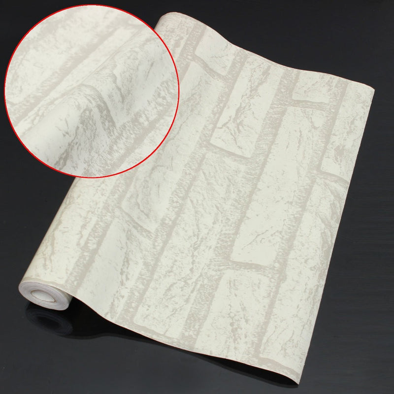 10m White Grey Brick Stone Prepasted Adhesive Contact Paper Wallpaper Roll Wall Art Decor