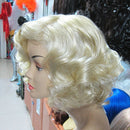 Women Short Light Blonde Wavy Curly Hair Cosplay Party Wig