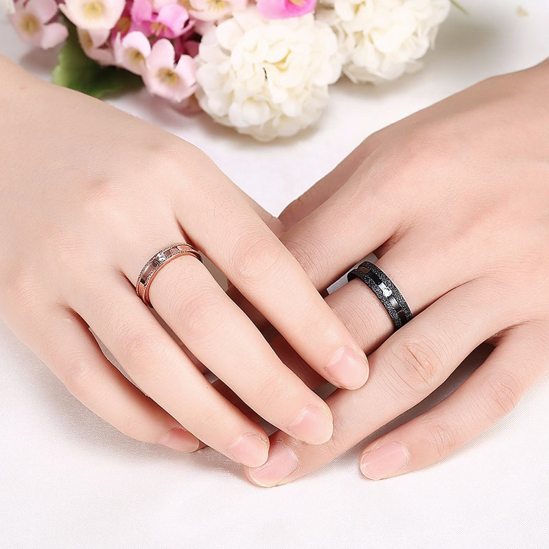 Gold Black Stripe Stainless Steel Couple Ring Women Jewelry Birthday Dating Gift