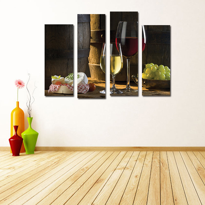 Miico Hand Painted Four Combination Decorative Paintings Red W-ine Wall Art For Home Decoration
