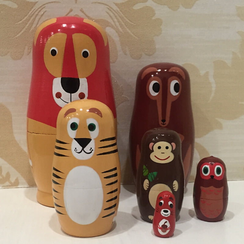 6PCS/Set Cute Wooden Animal Paint Nesting Dolls Decorations Russian Doll Matryoshka Hand Paint Toys