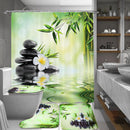 Bamboo Printing Waterproof Bathroom Shower Curtain Toilet Cover Mat Non-slip Carpet
