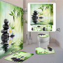 Bamboo Printing Waterproof Bathroom Shower Curtain Toilet Cover Mat Non-slip Carpet