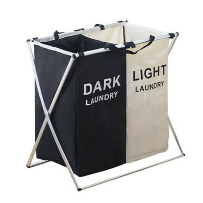X-Shape Foldable Dirty Laundry Basket Organizer Printed Collapsible Three Grid Home Laundry Hamper Sorter Laundry Storage Baskets Large