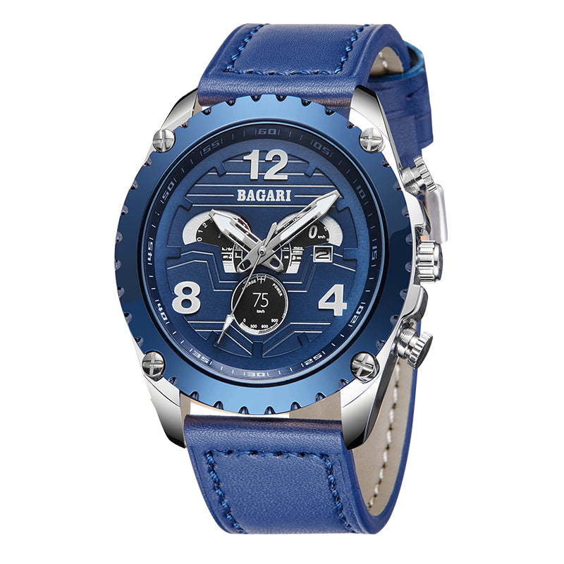 BAGARI 8007P Genuine Leather Watch Band Quartz Watch Calendar Casual Style Men Watch