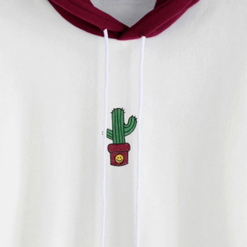 Women Long Sleeve Hoodies Sweatshirts Drawstring Block Cactus Oversized Hoo Y7E2