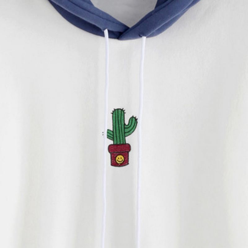 Women Long Sleeve Hoodies Sweatshirts Drawstring Block Cactus Oversized Hoo Y7E2