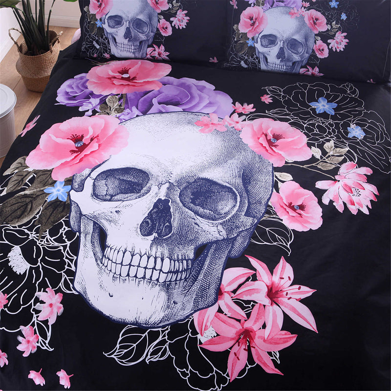 3 PCS Bedding Sets Skull And Wolf Printing Quilt Cover Pillowcase For Queen Size