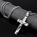 Stainless Steel Christ Jesus Cross Crucifix Patterned Pendant Necklace Chain