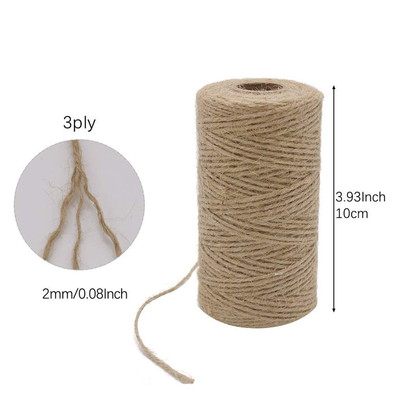 2pcs x 333 feet 2mm 3Ply jute twine, package tied with twine, natural brown