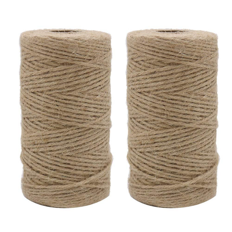 2pcs x 333 feet 2mm 3Ply jute twine, package tied with twine, natural brown