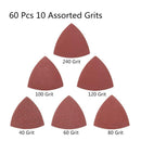 60pcs Triangular Hook and Loop e-Sandpaper, Fit 3-1/8 Inch Oscillating Mult