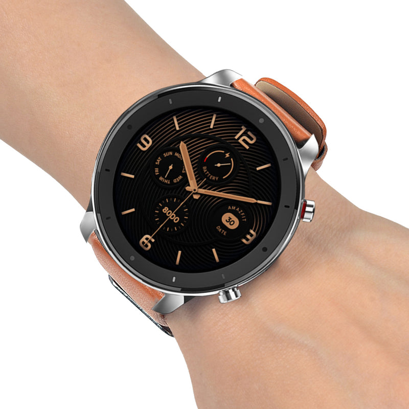 Double-sided Leather Watch Band Watch Strap Replacement for 47mm Amazfit GTR Smart Watch