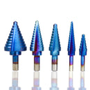 Drillpro 6Pcs HSS Nano Blue Coated Step Drill Bit With Center Punch Set Hole Cutter Drilling Tool
