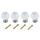 Crystal Door Knob 4pcs Transparent Glass Clear Cabinet Drawer Handle + scre B5Q3