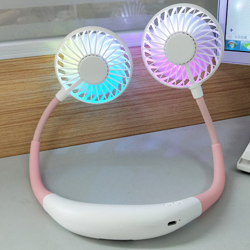 LED Personal Fan Hands-free Min Fan Aromatherapy Portable Li-ion Battery USB Rechargable Hanging Neck Sport Fan Mini Air Fan - Blue