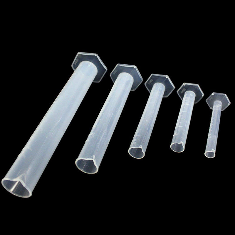 5 Pcs Clear Plastic Graduated Cylinder, 10, 25, 50, 100, 250ml, with 2 Plas