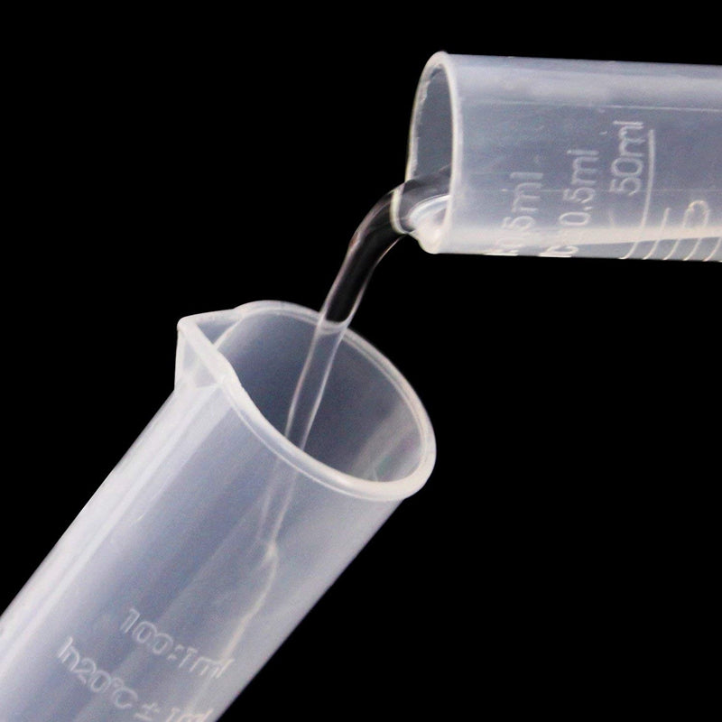 5 Pcs Clear Plastic Graduated Cylinder, 10, 25, 50, 100, 250ml, with 2 Plas
