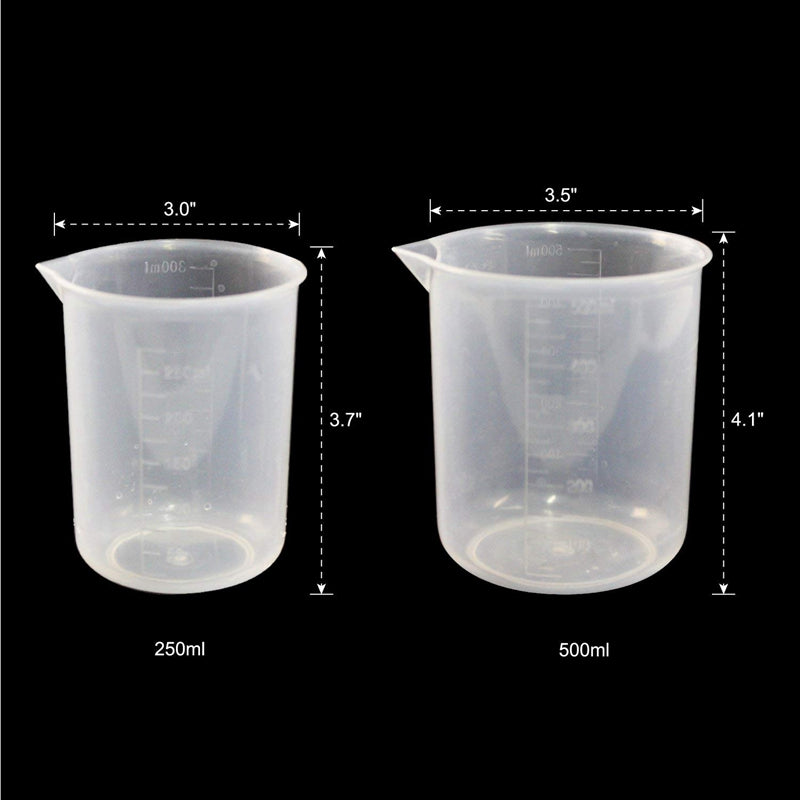 5 Pcs Clear Plastic Graduated Cylinder, 10, 25, 50, 100, 250ml, with 2 Plas