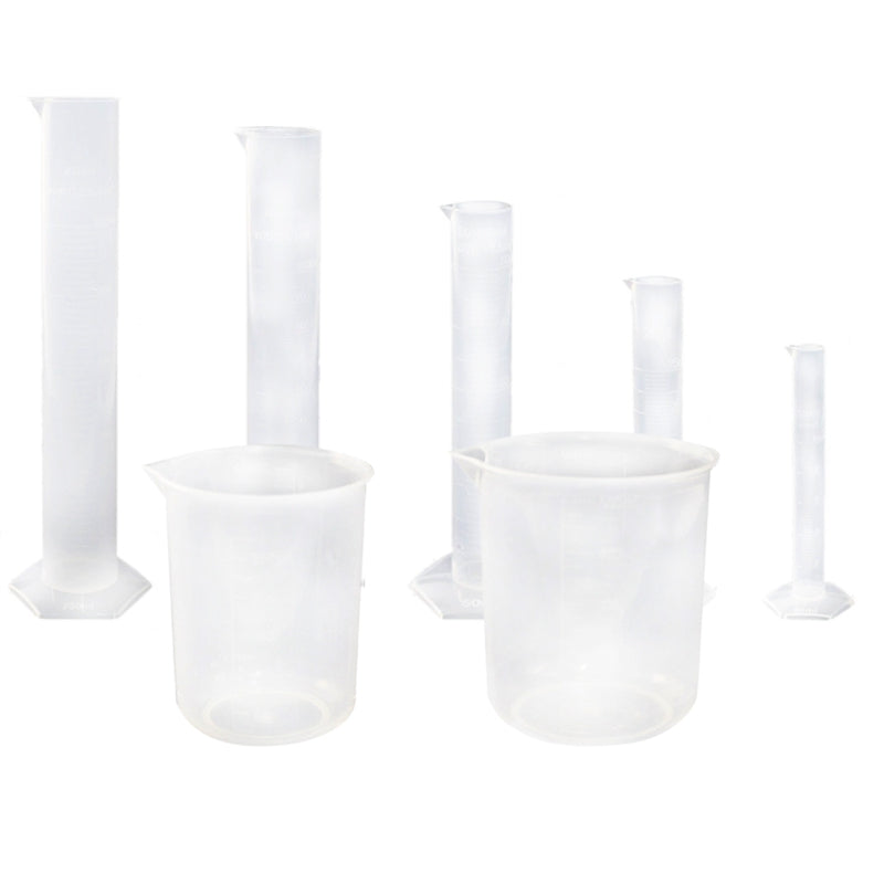 5 Pcs Clear Plastic Graduated Cylinder, 10, 25, 50, 100, 250ml, with 2 Plas