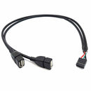 30CM 10 Pin Motherboard Female Header to 2 Port Dual USB 2.0 Male Adapter D