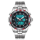 STRYVE S8011 Chronograph Alarm Calendar Stainless Steel Sport Dual Display Digital Watch