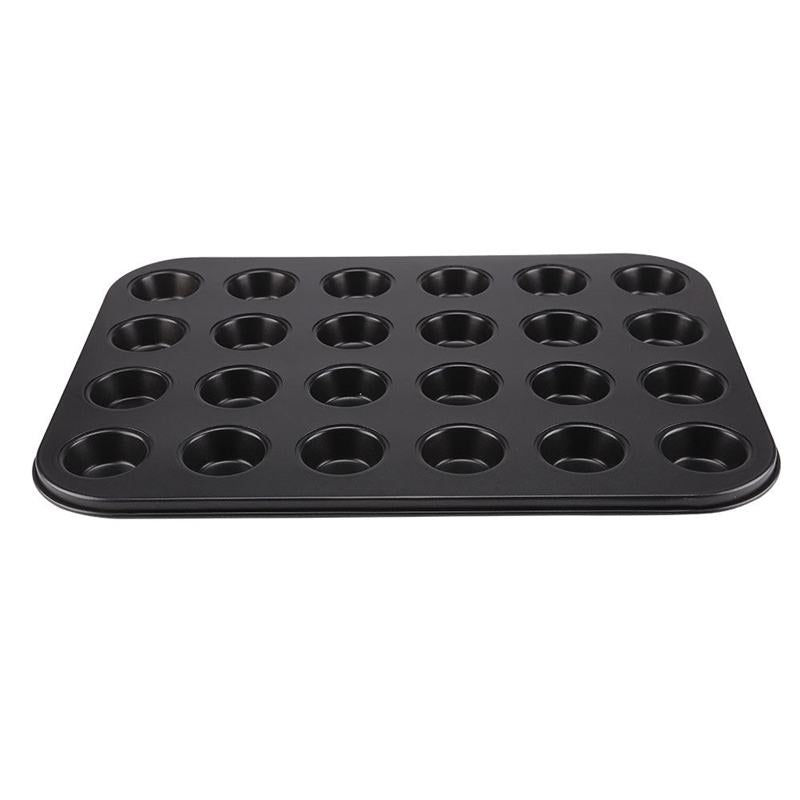 Mini Muffin Pan 24 Cup Nonstick Carbon Steel Cupcake Pan Baking Tray Black M4H9